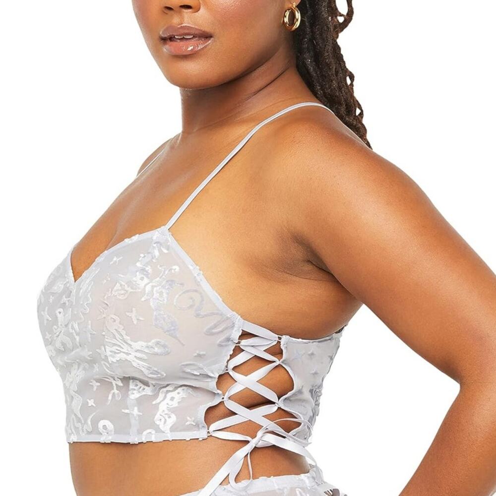 Savage X Fenty Devore Dreams Gray Cami Cropped Burnt Out Velvet Sheer Womens 2X
